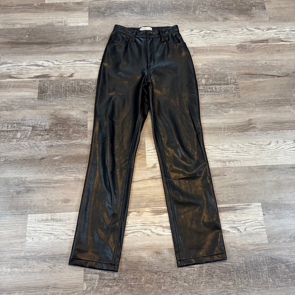 Abercrombie 90s Straight Faux Leather Pants Black Office Siren Indie Sleaze 4L